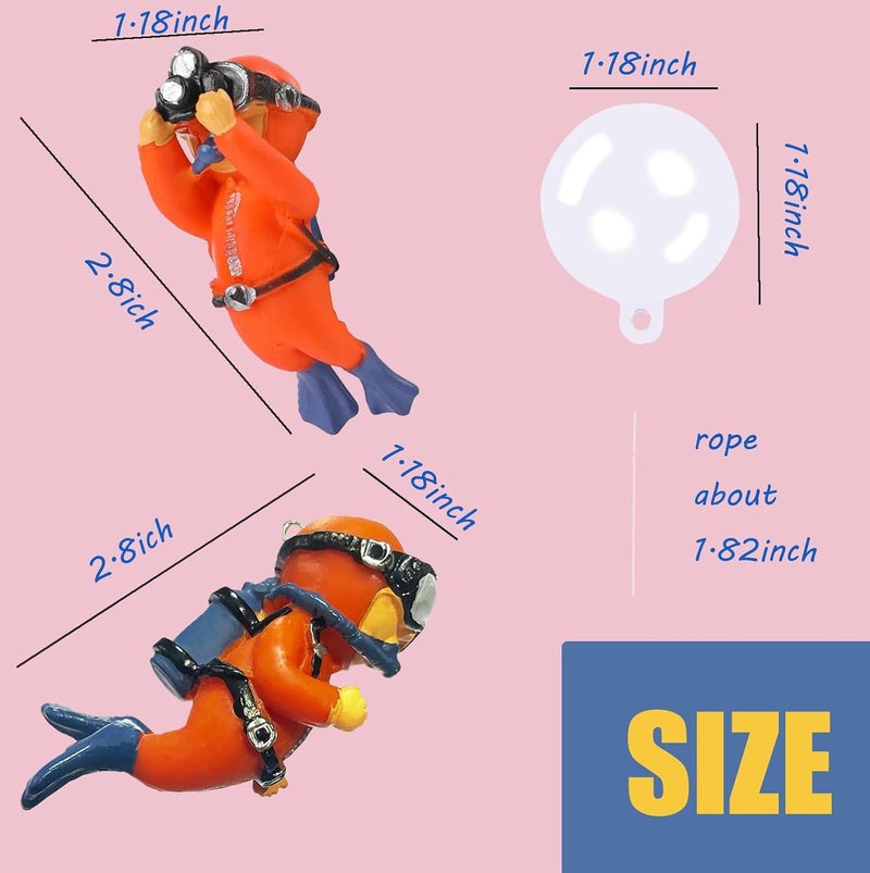 Wonfly 2-Pack Tank Decorations, Cute Little Diver, Aquarium Decoration Accessories Ornaments with Float Ball, Playmate for Tank Suitable for All Kinds of Fish and Tanks (Orange) - Image 2